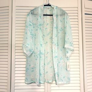 NWT Flora Nikrooz Open Front Robe Kimono Floral Blue Size Small Medium